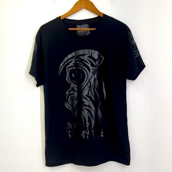 Fresh Laundry - Don’t Kill My Vibe Smiley Grim Reaper Black Short Sleeve T Large - Picture 9 of 12